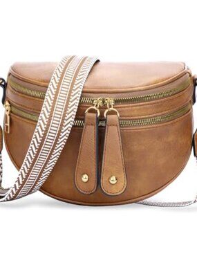 Vegan Leather Crossbody Sling Bag Wide Strap Fanny Pack Chest Bag